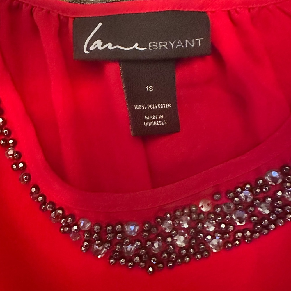 Lane Bryant Beautiful Red Chiffon Top with sequins and Beadwork on neckline